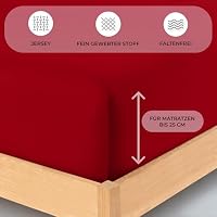 Buymax Spannbettlaken 160x200cm Baumwolle 100% Spannbetttuch Bettlaken Jersey, Matratzenhöhe bis 25 cm, Farbe Rot – Ansicht 3