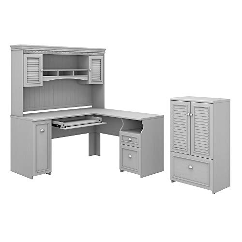 Bush Furniture Fairview - Escritorio en forma de L con cabaña y gabinete de almacenamiento con cajón de archivos, 60 W, Cape Cod Gray Cover