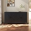Wood Buffet Sideboard Server Storage Cabinet Console Table with 4 Doors Storage and Adjustable Shelves, 59'' Farmhouse Distressed Decorative Cabinet Cupboard for Entryway Kitchen Dining Room
