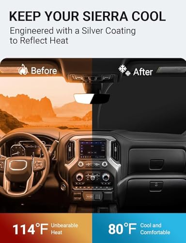 Image of Proadsy 2026 Upgrade Windshield Sun Shade Custom Fit GMC Sierra 2019-2026 4-Layer Foldable Front Sunshade Protector Sun Visor Blocks UV Rays Keep Car Cooler Accessories