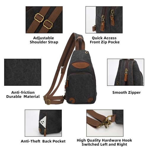 KL928 Canvas Sling Bag Crossbody Backpack Shoulder Casual Rucksack for Men Women,Black3