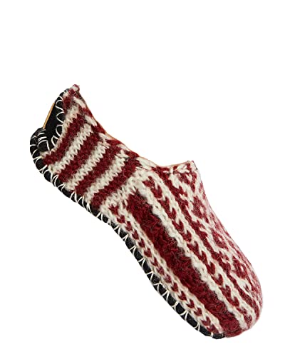 Red Hand Knit Wool Fleece Lined Tibetan Slipper Socks Small #TOP23