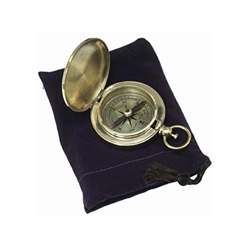 Brújula de bolsillo vintage redonda antigua de latón pulido 1-7/8 pulgadas con funda de almacenamiento de fieltro y bolsa de transporte miniatura 1
