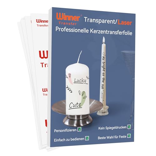 WinnerTransfer A4X10 Blatt Kerzenfolie Laser Wasserschiebefolie für Kerzen Taufe Kerzentransferfolie für Laserdrucker Kerzensticker Kerzentattoos Tattoofolie Kerzendekopapier(WT-12-10-Laser)