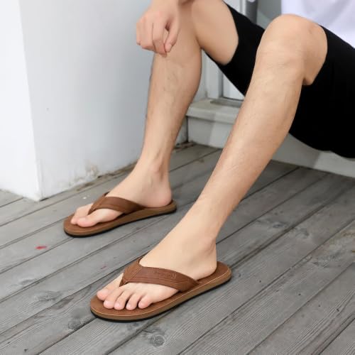 Image of AX BOXING Mens Flip Flops Leather Thong Sandals Casual Comfort Slides Slippers