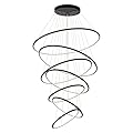 MADEM Room Decor Modern Led Chandelier Lighting 7 Rings Black Chandelier Contemporary Ceiling Pendant Light Fixture for Staircase Foyer High Ceiling Living Room, 3000K Warm White, 200W