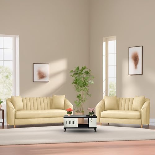Image of Doraldo 3 + 2 Seater Sofa Set for Living Room (Cream) Premium Fabric Sofa