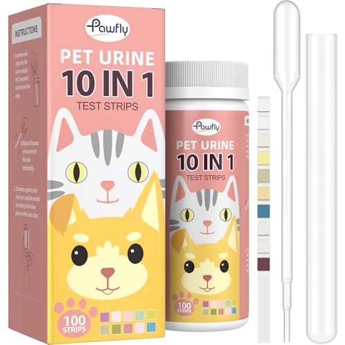 Pawfly Urine Test Strips for Dogs & Cats, 100 Strips, Pet Urine Testing Strips for 10 Parameters, UTI Test Strips, Veterinary Urinalysis Test Strips for Leukocytes, Protein, Ketone, Glucose, pH & More