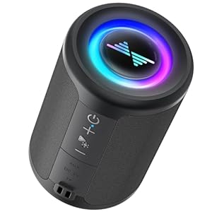 LENRUE Small Portable Bluetooth Speaker with Lights, TWS Stereo Surround Sound, Type C Powered, Bluetooth 5.3, AUX TF Card Input, Wireless for Outdoor Home, Coolest Gifts