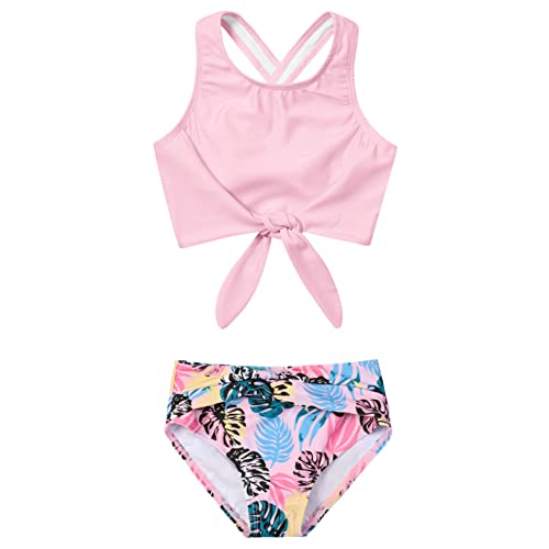 Mirawise Girls Swimsuits Swimwear Bathing Suit Beach Bikini Two Piece Tie Front Swimsiuts 4-13Y