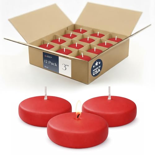 Image of Floating Candles 3 inch Red, Unscented Dripless Wax Discs | Made in USA Long Burning Floating Candles for Centerpieces 8-10 Hour Burn Time, Weddings, Parties, Home Decor & Holidays - Royal Imports