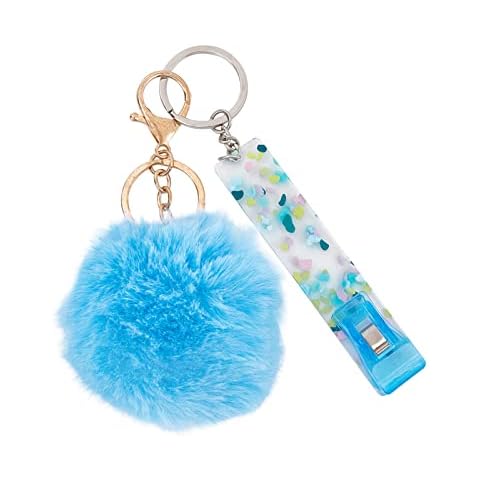 AMIJOUX Credit Card Puller, Acrylic Debit Bank Card Grabber for Long Nails, ATM Card Clip Keychain with Pom Pom Ball and Plastic Clip For Girls Women Cover