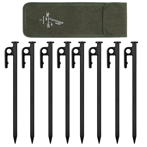 TBACW 8 Pack Tent Stakes 12 in Tent Stakes Heavy Duty Tent Pegs Tarp Pegs Camping Stakes for Outdoor Camping Canopy Outdoor Metal Stakes with Storage Bag