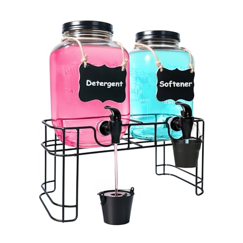 128OZ Laundry Detergent Dispenser, Glass Liquid Laundry Soap Dispenser, 2 Pack Fabric Softener...