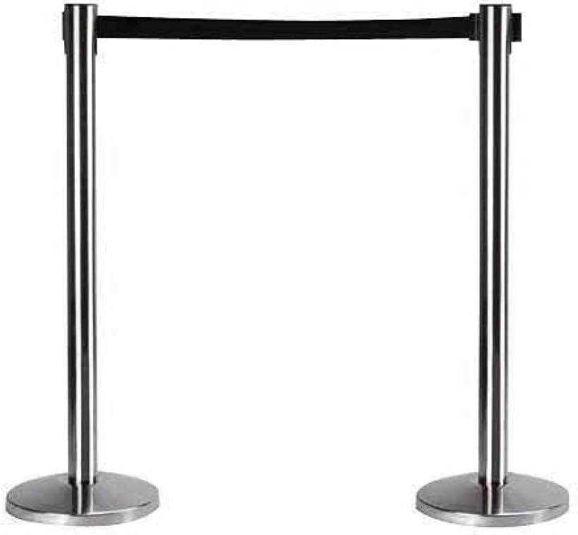 LADWA Set of 2 Queue Managers | 202 Grade Stainless Steel Stanchions with 2.25 Meter Retractable Belt | Hook Type Crowd Control Barriers for Airports, Events, Malls – Black