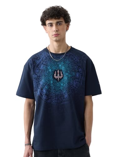 Image of The Souled Store Originals : Kalyuga Oversized T-Shirt for Men Boys Cotton Casual Half Sleeves Baggy Loose Fit Drop Shoulder Round Neck Grey