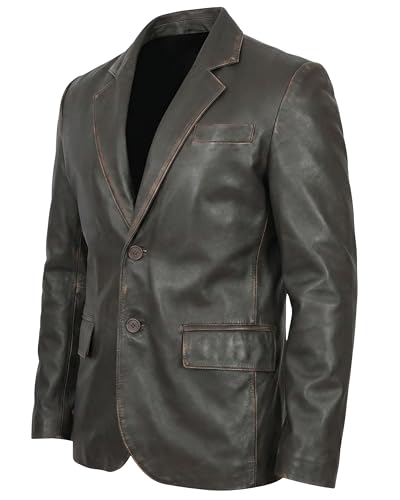 Image of Men's Leather Blazer - Lambskin Leather Blazer Men Genuine Leather Jacket Blazers - Men's Real Leather Sport Coat