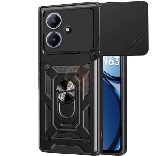 Image of Armor Bumper Back Cover Case for Realme C63 / Narzo N63 Rotating Camera Cover, Ring Holder & Kickstand | Heavy Duty & 360 Degree Protection Realme C63 / Narzo N63 Back Cover (Black)