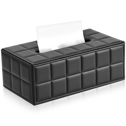 Taschentücher Box, Kosmetiktücherbox Tücher Box aus Leder Magnetverschluss Design Tissue für Esszimmer Schlafzimmer Büro Couchtisch Auto, 25×13.3×9.6 cm, Schwarz