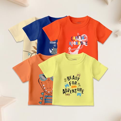Image of Kidbea 100% Organic Soft Cotton Half Sleeve T-Shirt Multicolor Printed for Baby Boys