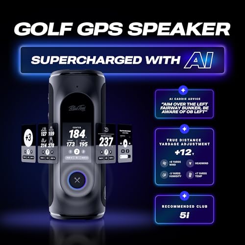 Image of Blue Tees Golf Player+ AI-Powered GPS Speaker - Touchscreen Display, 10+ Hour Battery, 40,000+ Courses, Visual & Audible Distances, Hazard Detection, IPX7 Waterproof (Black)