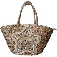 Genérico Bolso de Playa de Paja con Estrella de Lentejuelas,