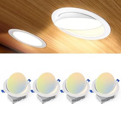 Ensenior 4 Pack 6 inch 5CCT LED Eyeball Recessed Lighting, 360°+90° Rotatable, Dimmable Gimbal Recessed Lights, Canless Angled Adjustable Ceiling Downlight, 1300LM, 12W=115W, 120V - ETL&FCC