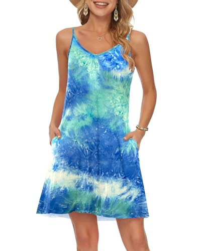 Image of MISFAY Women's Summer Spaghetti Strap Casual Beach Cover Up Dress with Pockets