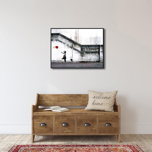 Wieco Art Framed Canvas Wall Art Giclee Canvas Prints of Banksy Grafitti Girl with Red Balloon Abstract Artwork for Wall Decor Home Decorations Black Frame by Wieco Art - Used condition - Image 4