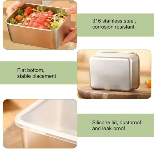 Image of Sinbyuer Stainless Steel fresh- keeping Container with cover refrigerator, Packing Box, garnish box, outdoor Picnic Containers, Food Storage Container, Small Container (4 Pcs)