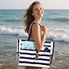 flintronic Große Strandtasche mit Reißverschluss, Streifen Wasserdicht Strandtasche, 43L Faltbare Leichte Badetasche Damen, Beach Tote Bag für Strand, Urlaub, Pool (Marineblau) #5