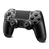 Glitfix Wireless Controller für PS-4, Game Controller kompatibel mit PS-4/Pro/Slim/PC Gamepad mit Turbo/Zurück Taste/Dual Vibration/6-Achsen Gyro Sensor/Touchpanel(Black)