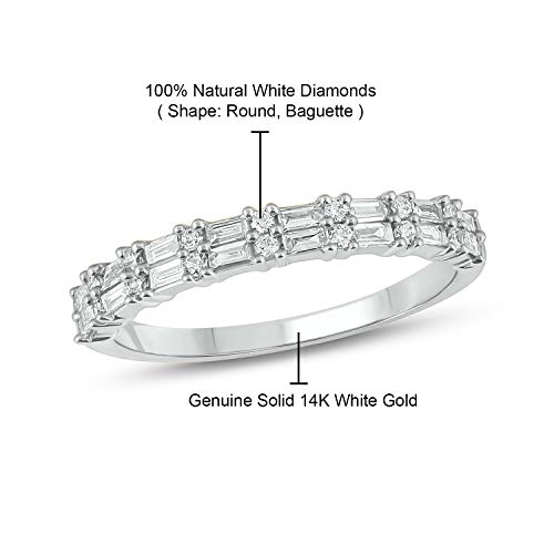 Cali Trove, 1/3Cttw Round And Baguette Diamond Anniversary Ring For Women, Stacking Anniversary Band In 14K Yellow, Rose Or White Gold, Women's Gold Stacking Ring With Baguettes And Round Diamonds #TOP3