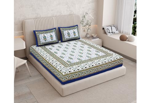 Image of Queenie Cotton 144 TC Premium Cotton Bedsheet for Double Bed with 2 Pillow Covers