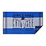 Chiemsee Strandtuch San Martin aus weicher Baumwolle in saugstarkem Velours-Frottier-Mix, nachhaltig und fair, Farbe:Blau und Weiß, Größe:100 x 180 cm