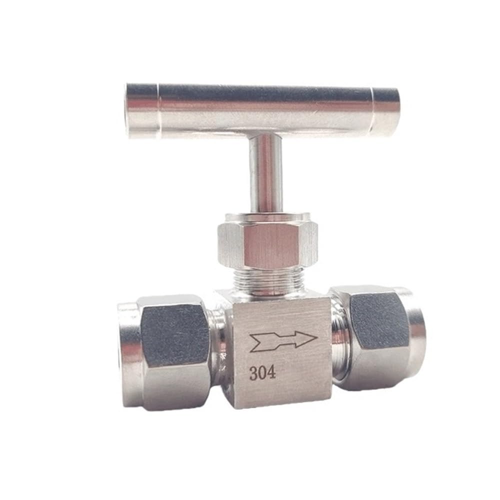 Yjqhody One Color Adjustable Needle Valve Double Ferrule Pipe Fitting Shut Off, Precise Design Ss304 Straight Handle Connection Valve 1Piece(1/8Inch)