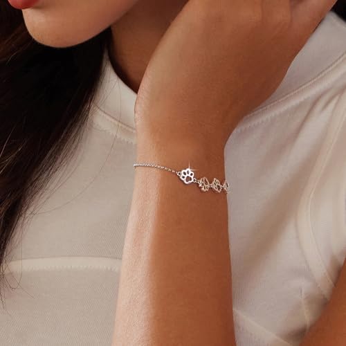BISAER 925 Sterling Silver Dog Cat Paw Prints Bracelets Cat Bracelet Adjustable Bracelets for Women Dog Mom Pet Lover Gifts Jewelry…2