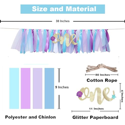 Image of Mermaid HighChair Banner 1st Birthday High Chair Banner Girl Mermaid High Chair Skirt Under The Sea Birthday Party for Girls Boys 1st Birth Party Baby Shower Decorations Highchair Garland