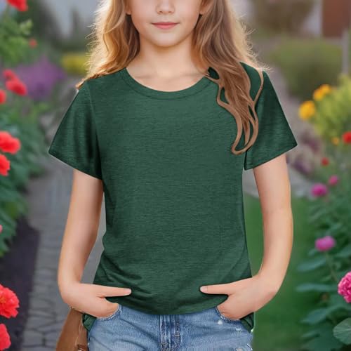 Girls Basic T-Shirts Tops Kids Fashion Solid Casual Round Neck Short Sleeve Summer Workout Athletic T Shirts Comfort2