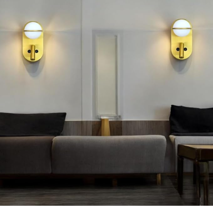 Image of Modern Gold LED Wall Lamp with Adjustable Spotlight Versatile Lighting for Living Room, Bedroom & Bedside|Cool White, Warm White, Natural White|Gold
