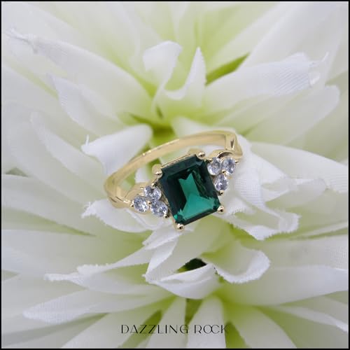 Dazzlingrock Collection 8x6mm Emerald Shape Lab Created Emerald & Round Lab Created White Sapphire Crisscross Shank Engagement Ring for Women in 10K Solid Gold3