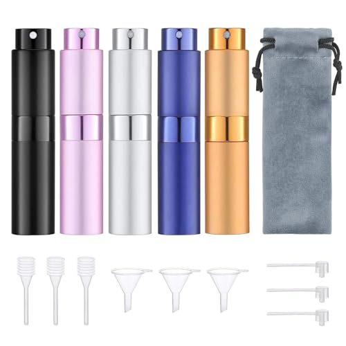 Opiniones de Accesorios para fragancias al mejor precio. 42 Mini Atomizador Perfume: 5PCS Perfumero de Viajar y Salir Portatil, Decants Perfumes Botella Spray Dispensador 8ML, Frasco Recargable de Perfume Aluminio para Mujer y Hombre