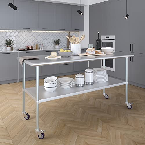 Image of AmGood 72 inch Long x 36 inch Deep Stainless Steel Table with Casters