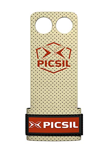 PICSIL Azor Grips 2 Holes, Hand Grips, Gymnastics Grips, Pull ups Grips, Muscleups, Weight Lifting, Chin Ups, Training, Exercise, Kettlebell (Wit, Klein - S)