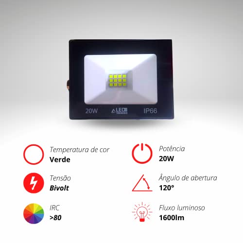 Refletor Led Holofote 20W Bivolt IP66 Verde Prova D'agua