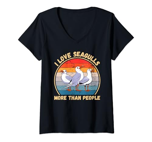 Donna Vintage I Love Seagulls More Than People gabbiani amanti degli uccelli Maglietta con Collo a V
