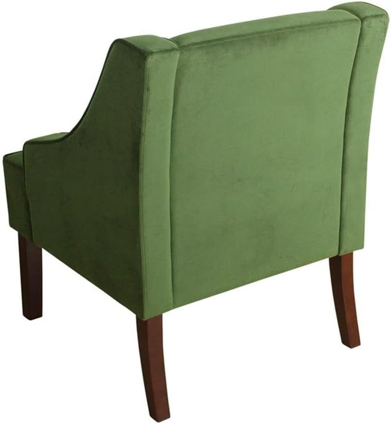 Pemberly Row Traditional Velvet Swoop Arm Accent Chair, Dark Green Upholstery, Hardwood Rubberwood Frame, 33.25" H x 25" W x 27.75" D, Medium Firm Cushion, Elegant Living Room, Bedroom or Home Office