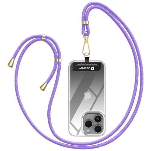 OLEPHY Crossbody Phone Lanyard Strap with 2 Pack Patchs, Adjustable Universal Nylon Neck Strap Compatible with Most Smartphones, Purple