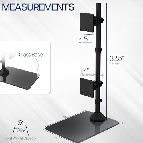 Image of VIVO Dual Vertically Stacked Ultra-Wide Monitor Desk Stand with Glass Base, Extra Tall Adjustable Mount for 2 Ultrawide Screens up to 49 inches, 44 lbs Per Screen Capacity, Black, STAND-V202LG