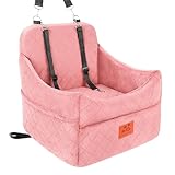 Dog Car Seat for Small/Medium Dogs, Dog Booster Car Seats with Thick Cushion for Dogs Under 35lbs, Detachable Washable Pet Bed with Storage Pockets, 2 Safety Belts (Pink)